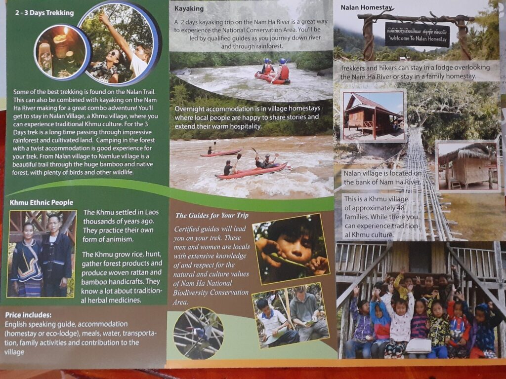 A leaflet available at the Luang Namtha Tourist Information Centre, introducing tourist attractions and activities