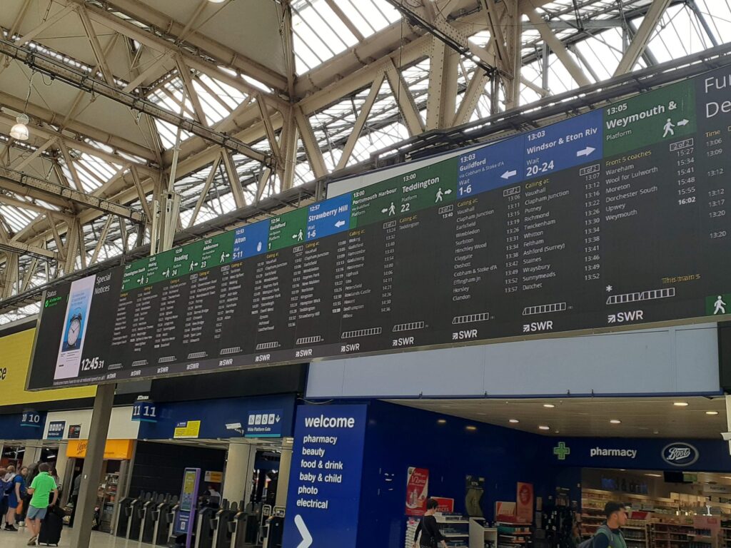 The big information board in the railway station in England 