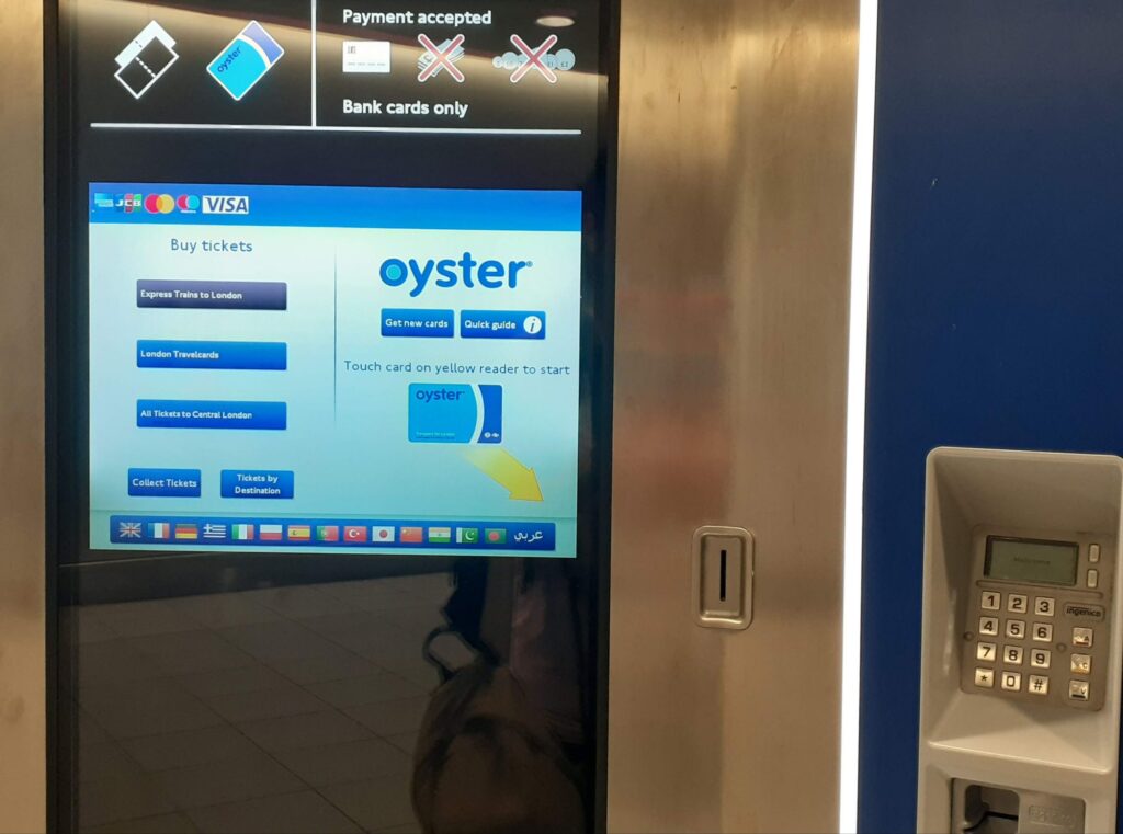 Ticket vending machine at the railway station in England 
