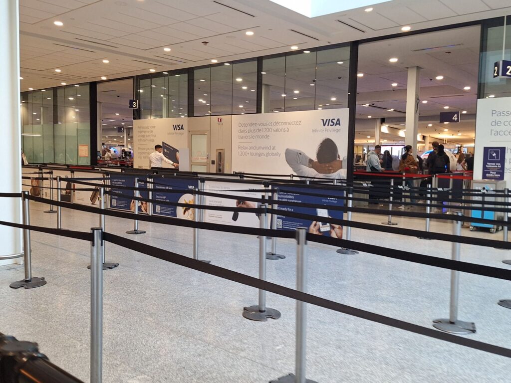 The entrance of the security check in Montreal international airport 