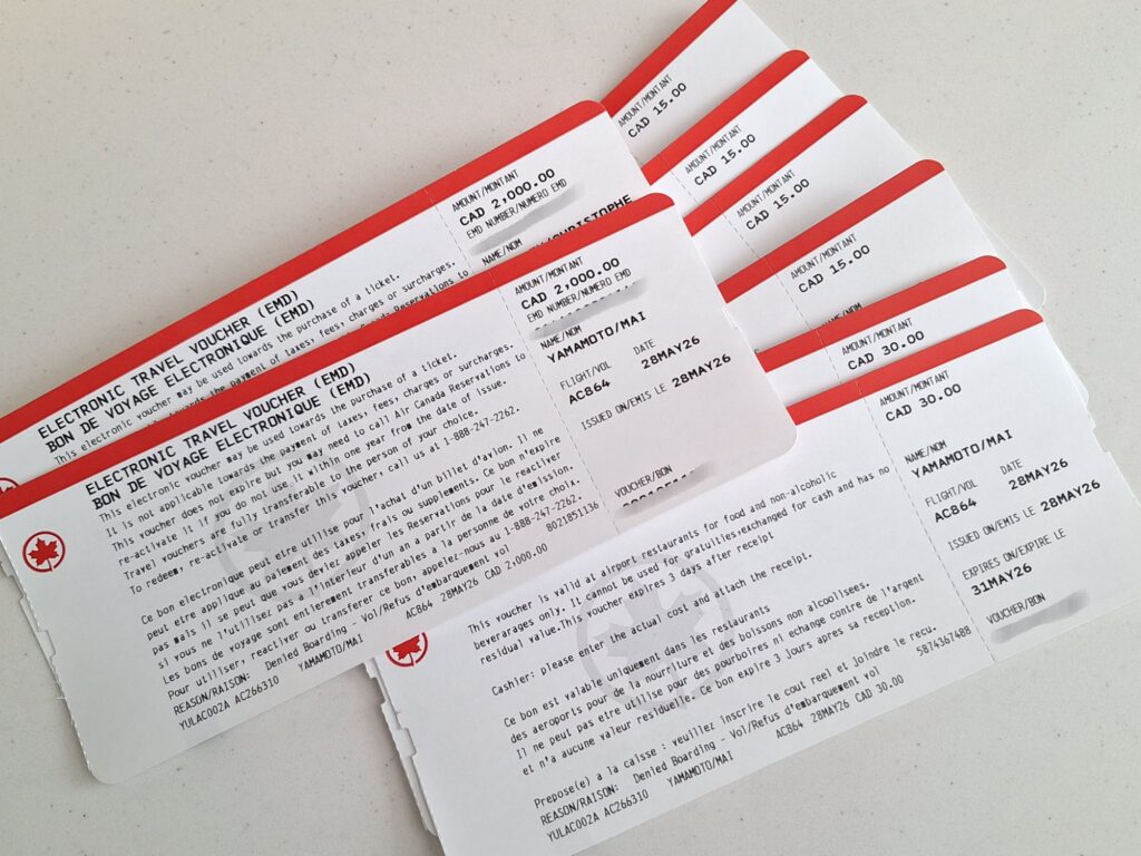 Air Canada vouchers for compensation of overbooking