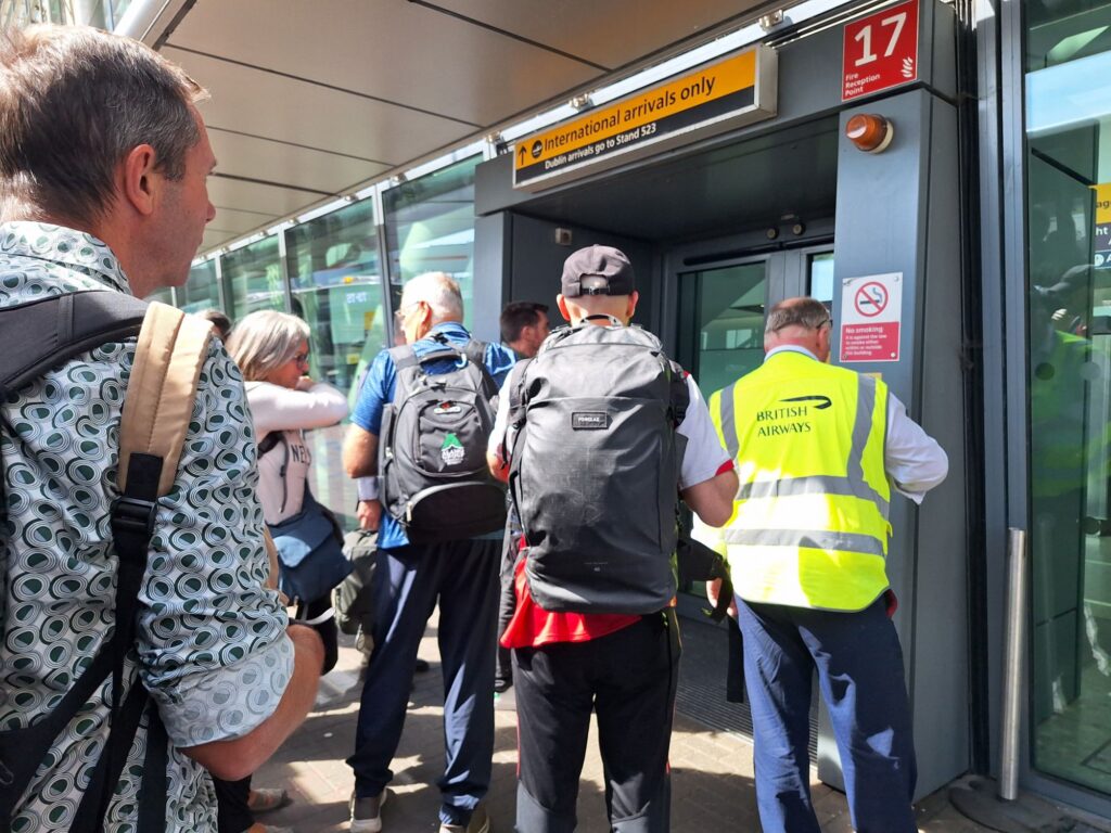 Arriving at the terminal building in Heathrow airport 