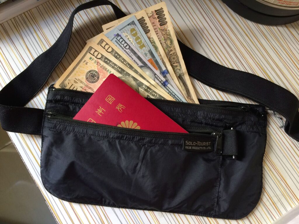 Japanese passport and a money belt 