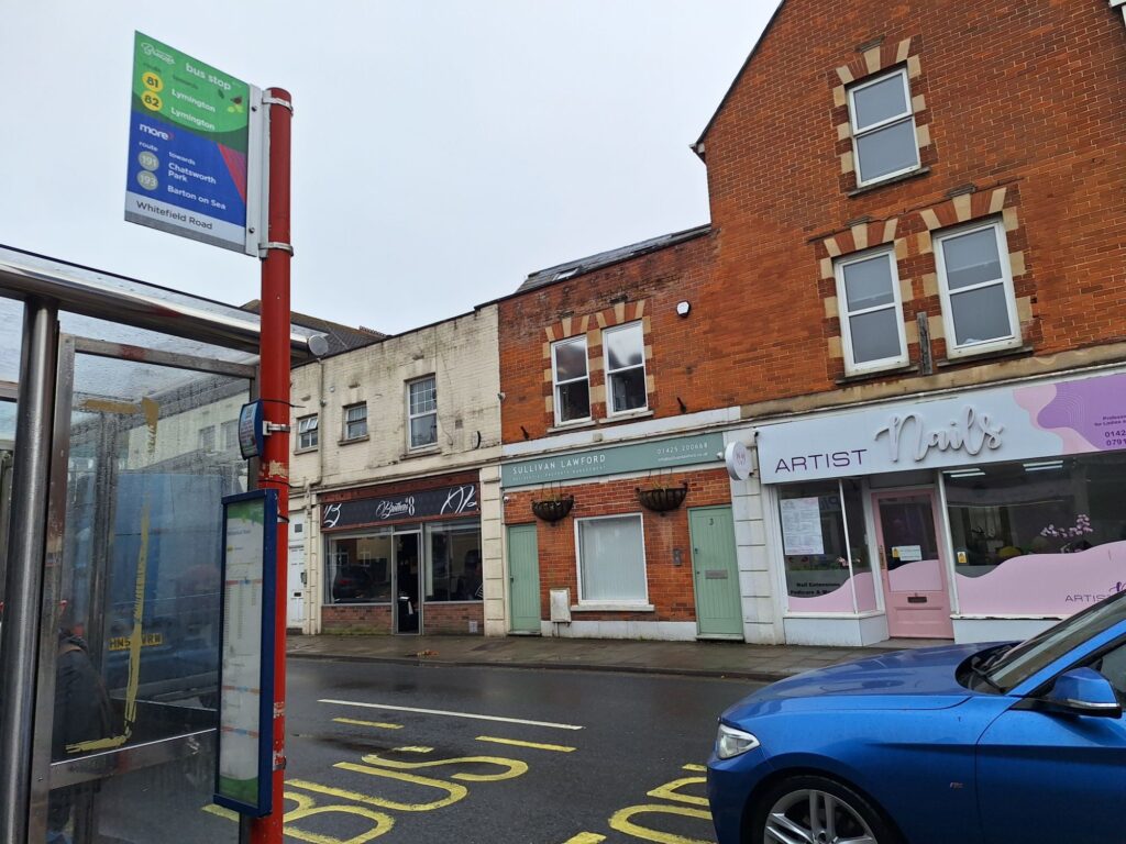 The bus stop from New Milton to Lymington 