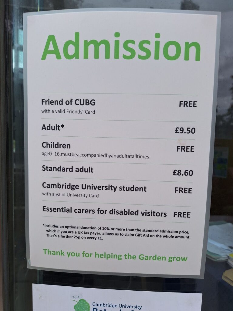 Admission in Cambridge University Botanical Garden