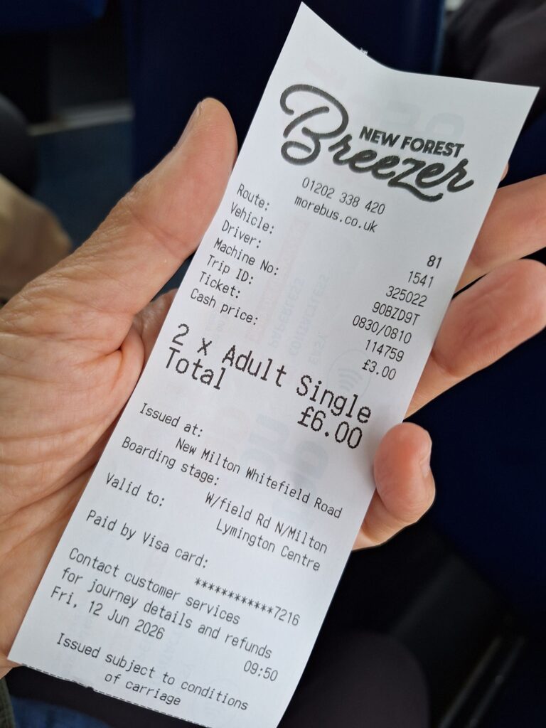 81 bus ticket and receipt from New Milton to Milford 