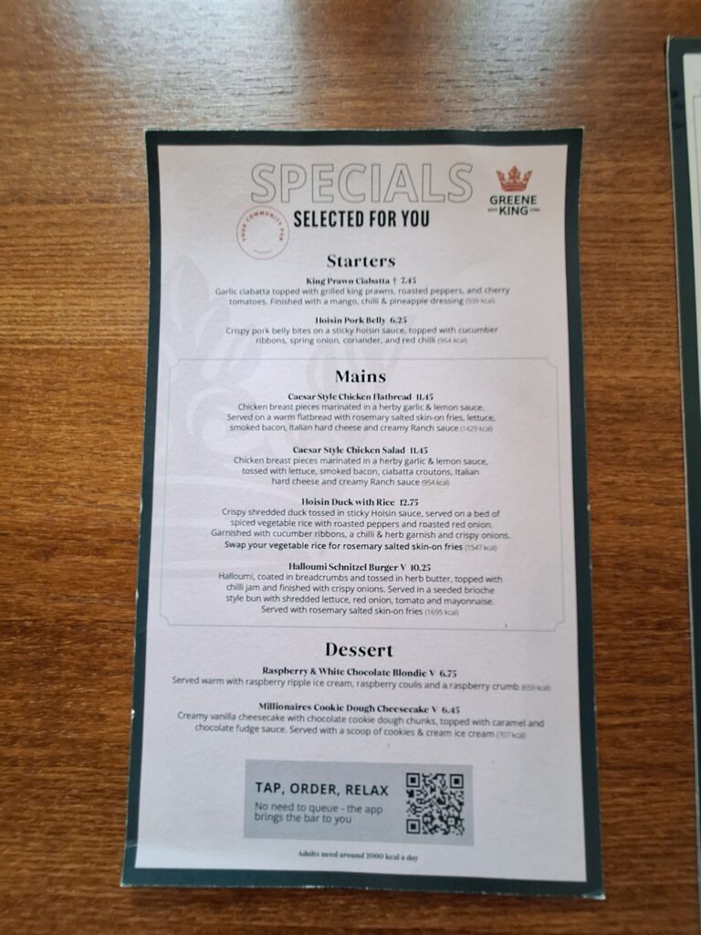 Special menu of Walkford