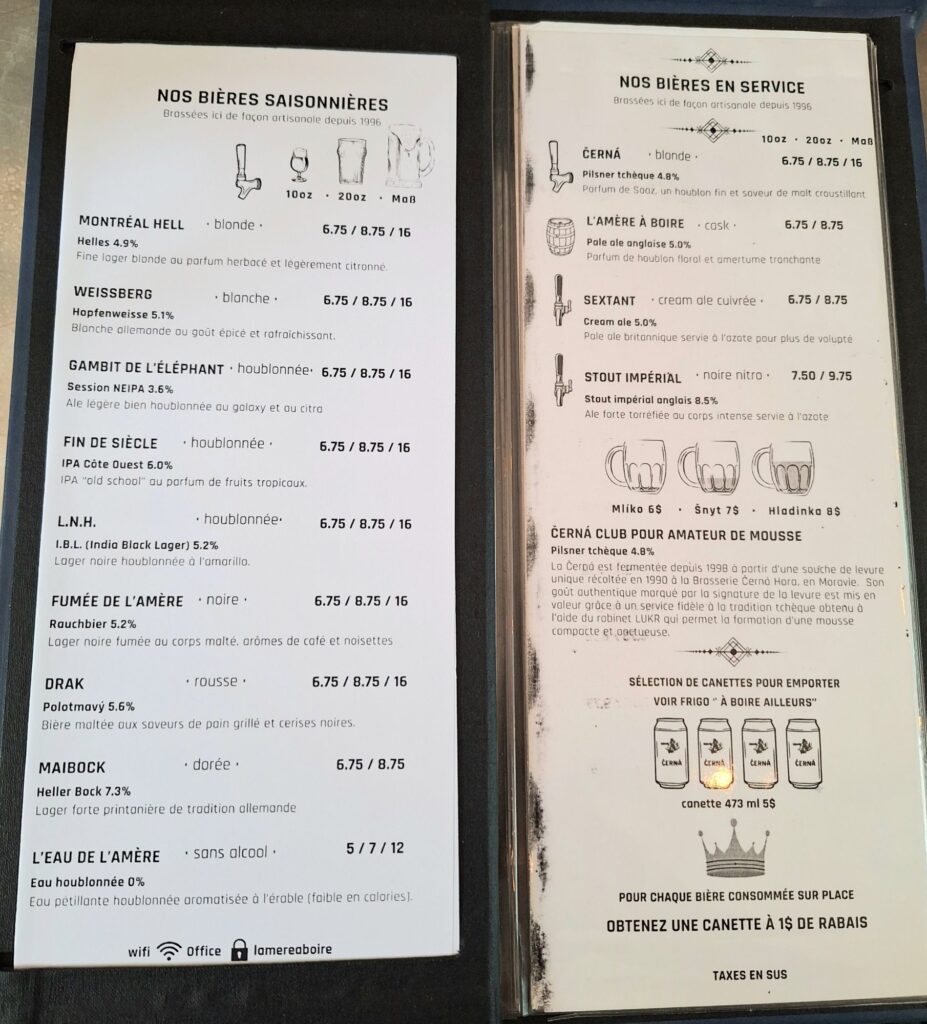 Drink menu of L'Amère à Boire