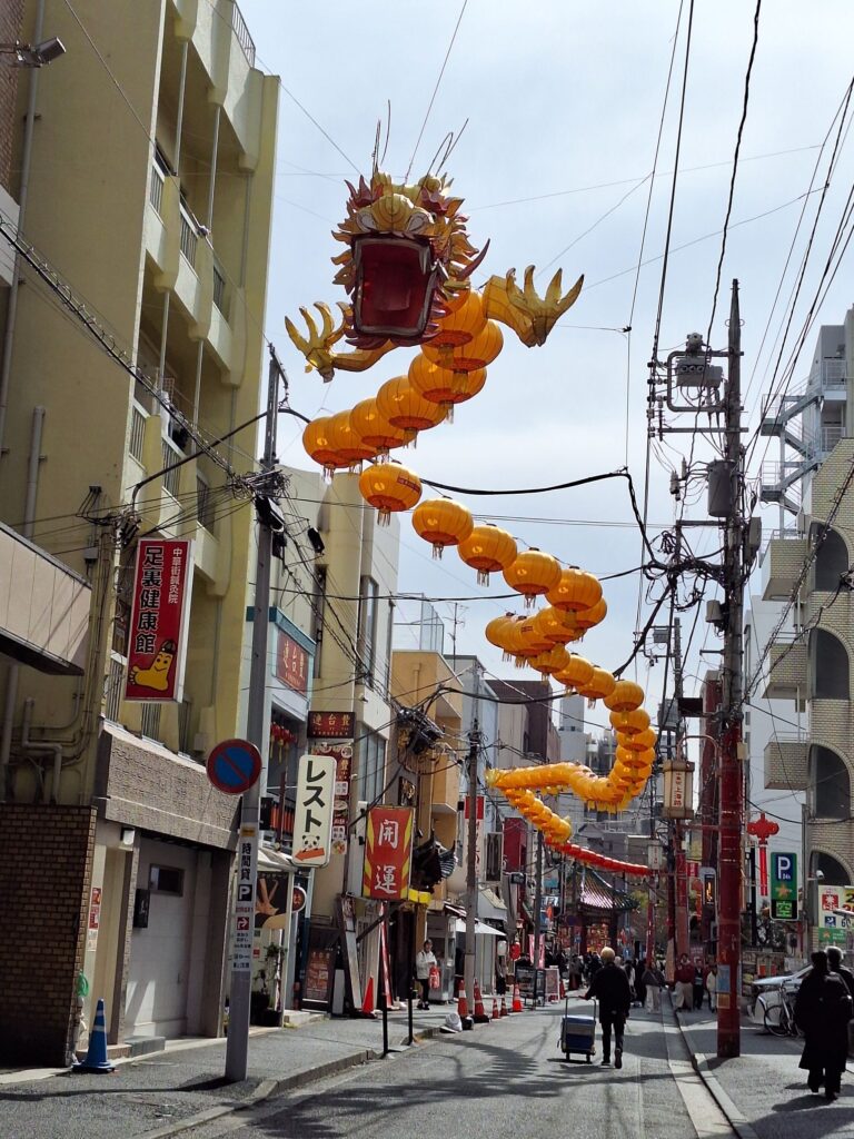 Dragon lantan decorations during Chinese New year in Yokohama Chinatown