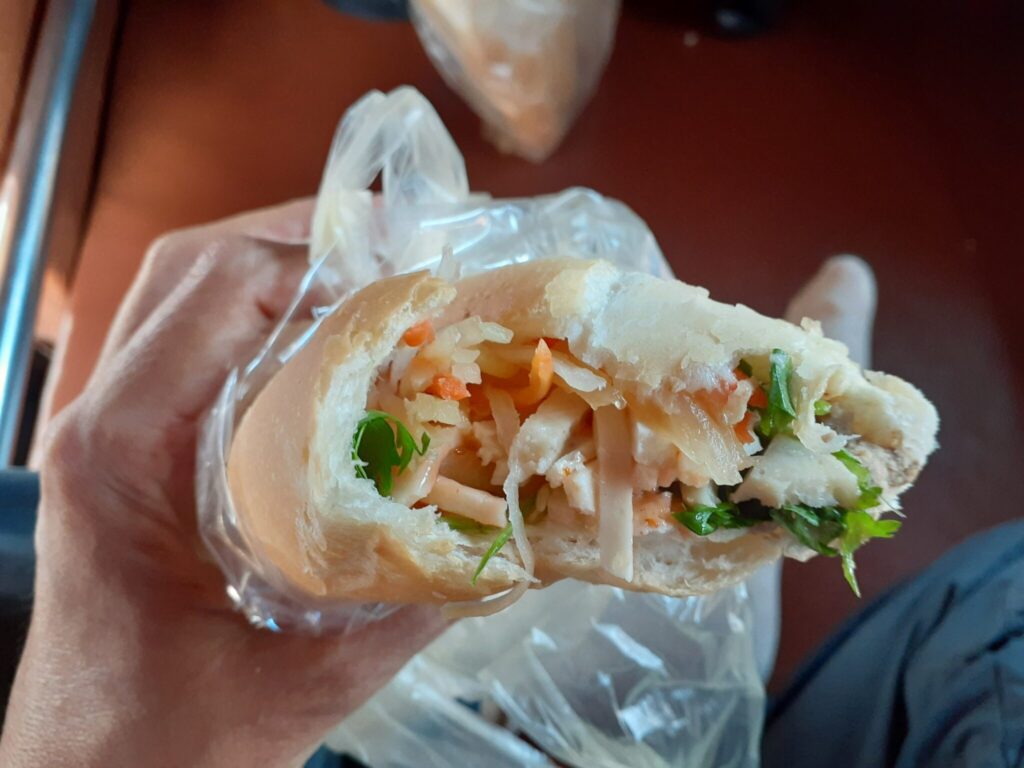 sandwiches we bought in the little shop in the bus terminal of Pakse