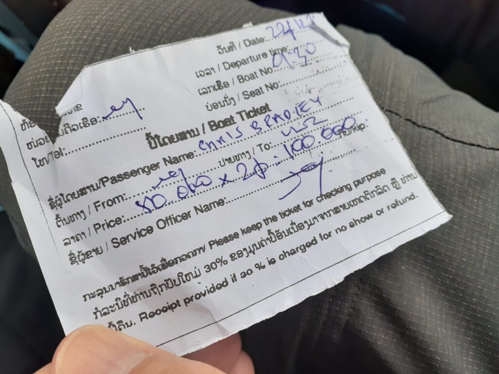 Boat ticket from Muang Ngoi to Nong Khiaw