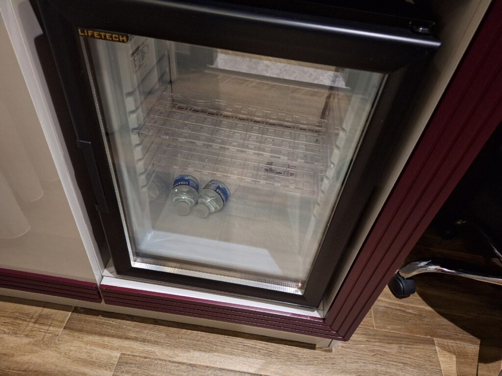 Bottles of water in the fridge in Heaven Premium Hotel Istanbul Airport
