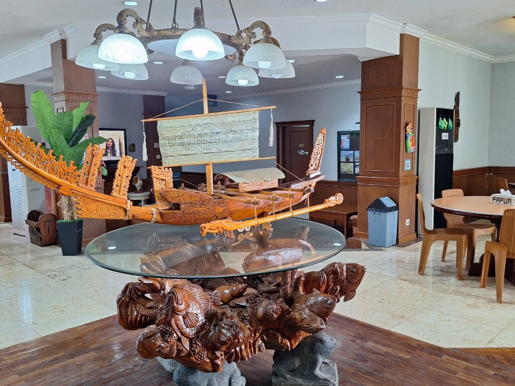 The spacious lobby in Nirmala Beach Hotel and Resort