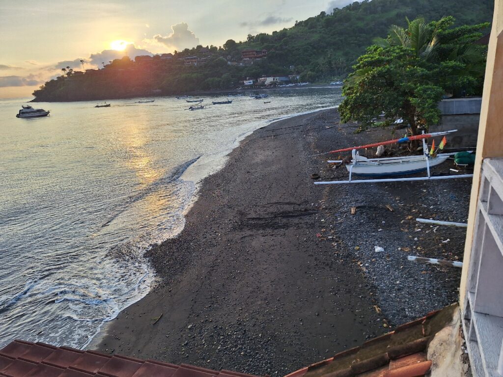 A view of Amed beach from Sunrise Cafe & Bungalows