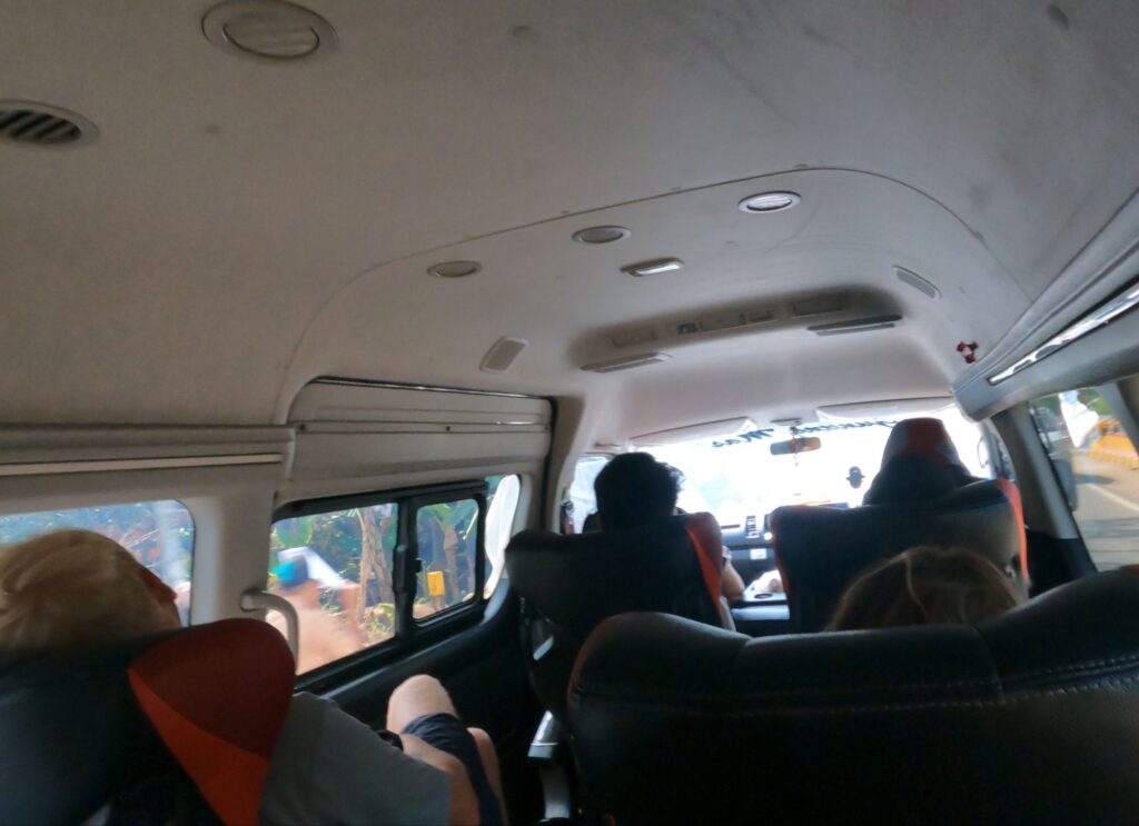 Inside of the Gunung Mas Travel bus from Labuan Bajo to Ruteng 