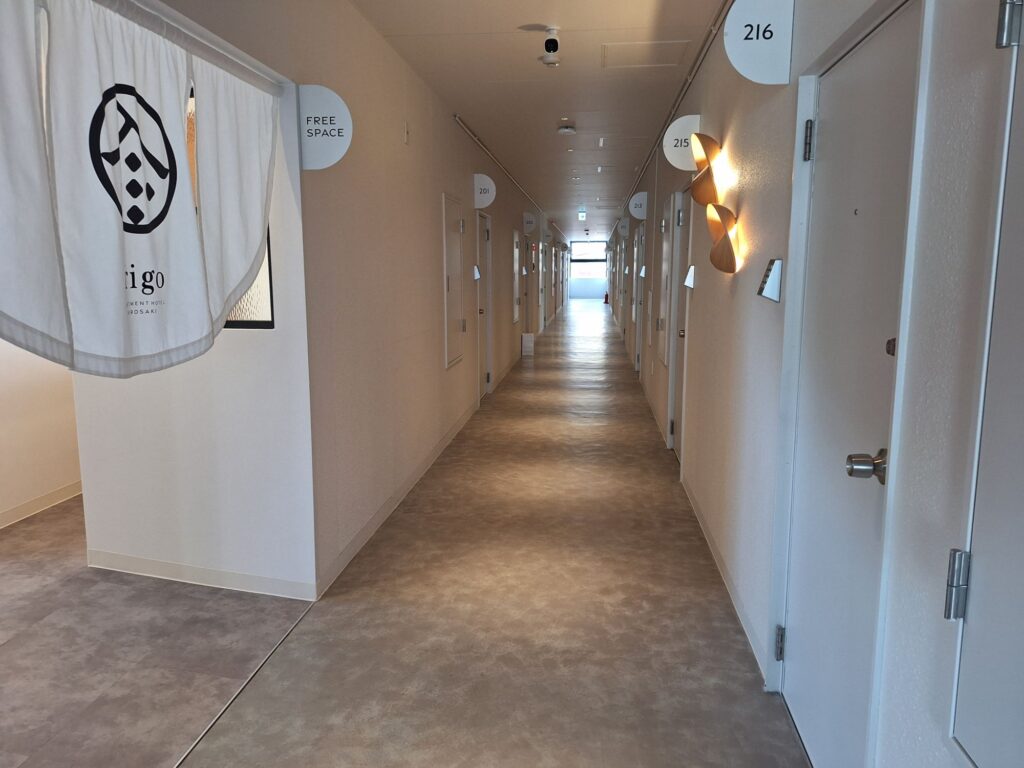 The corridor of Irigo Apartment Hotel