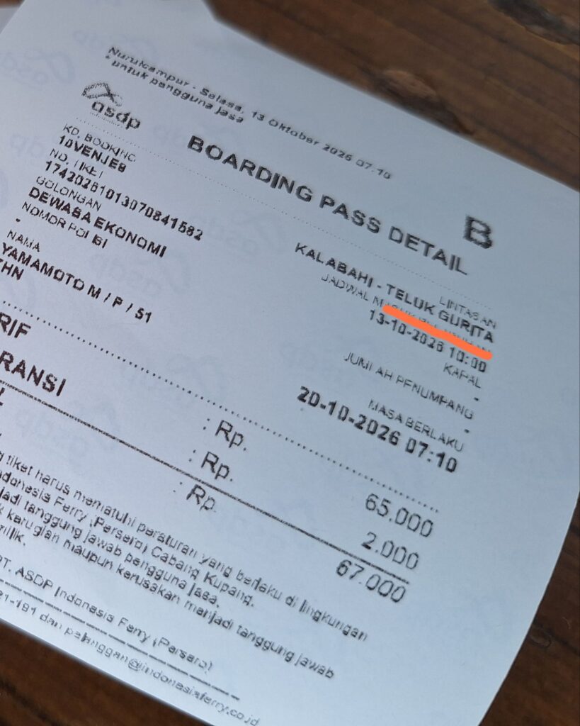 Ferry tickets for Teluk Gurita from Kalabahi 